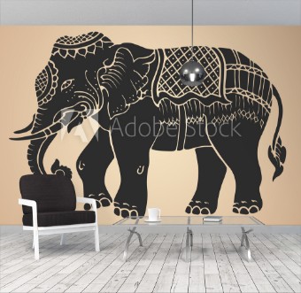 Picture of Black war elephant - Thai traditional art Design Vector
